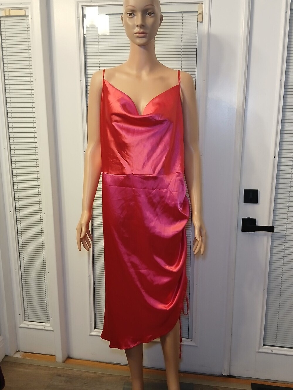 SHEIN Belle Plus Draped Detail Drawstring Asymmetrical Hem Satin Cami Dress